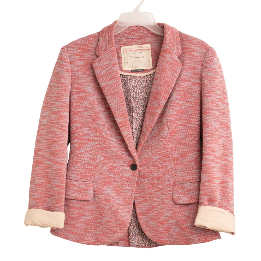 Cartonnier Anthropologie Jacket Sz M Pink Knit Blazer Floral CottageCore Chic